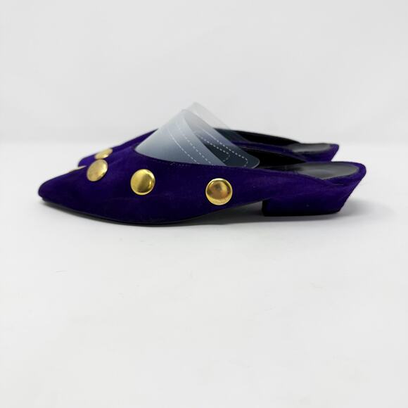 Vintage 90s Previews Purple Suede Studded Mules Women's Size 10 EUC Pointy Toe - Picture 3 of 11